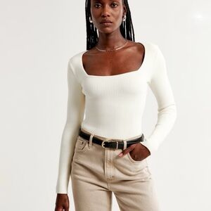 Abercrombie & Fitch Cream Ribbed Long Sleeve Top